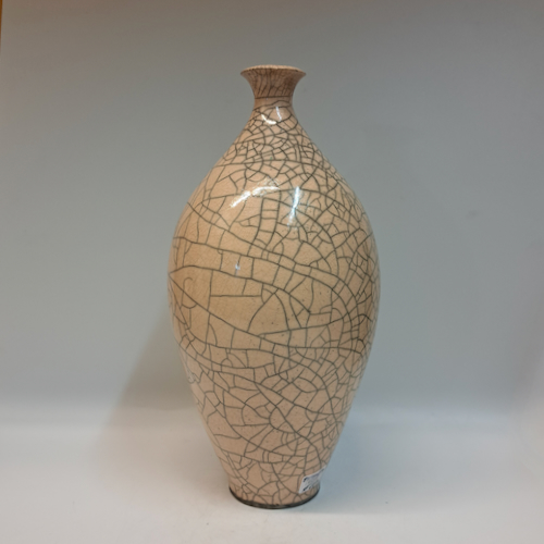 BS-033 Raku Medium Bottle-Shape White Crackle 11.5x6x6 $250 at Hunter Wolff Gallery